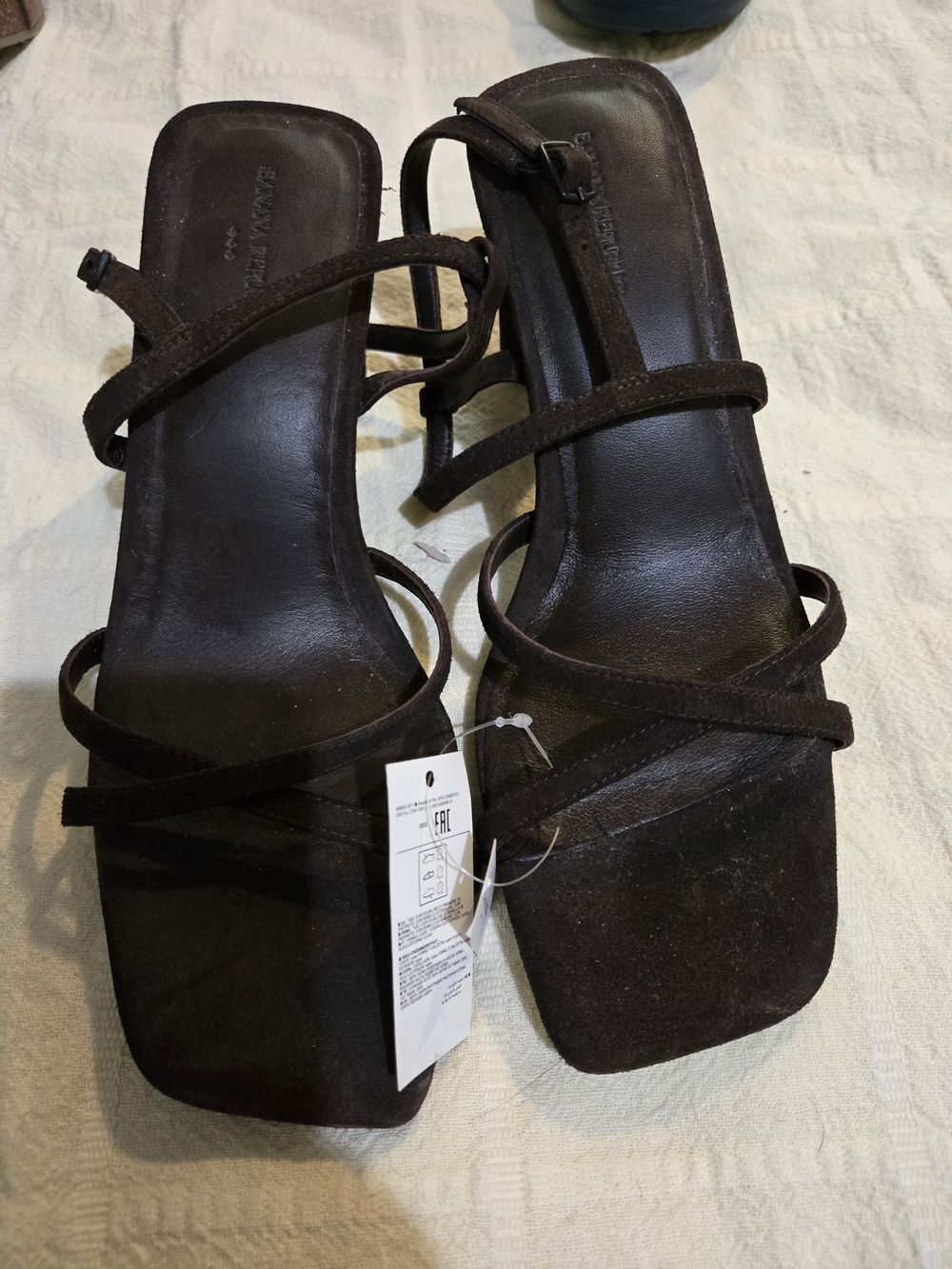 Banana Republic Factory Dark Brown Strappy Square-Toe Heeled Sandals